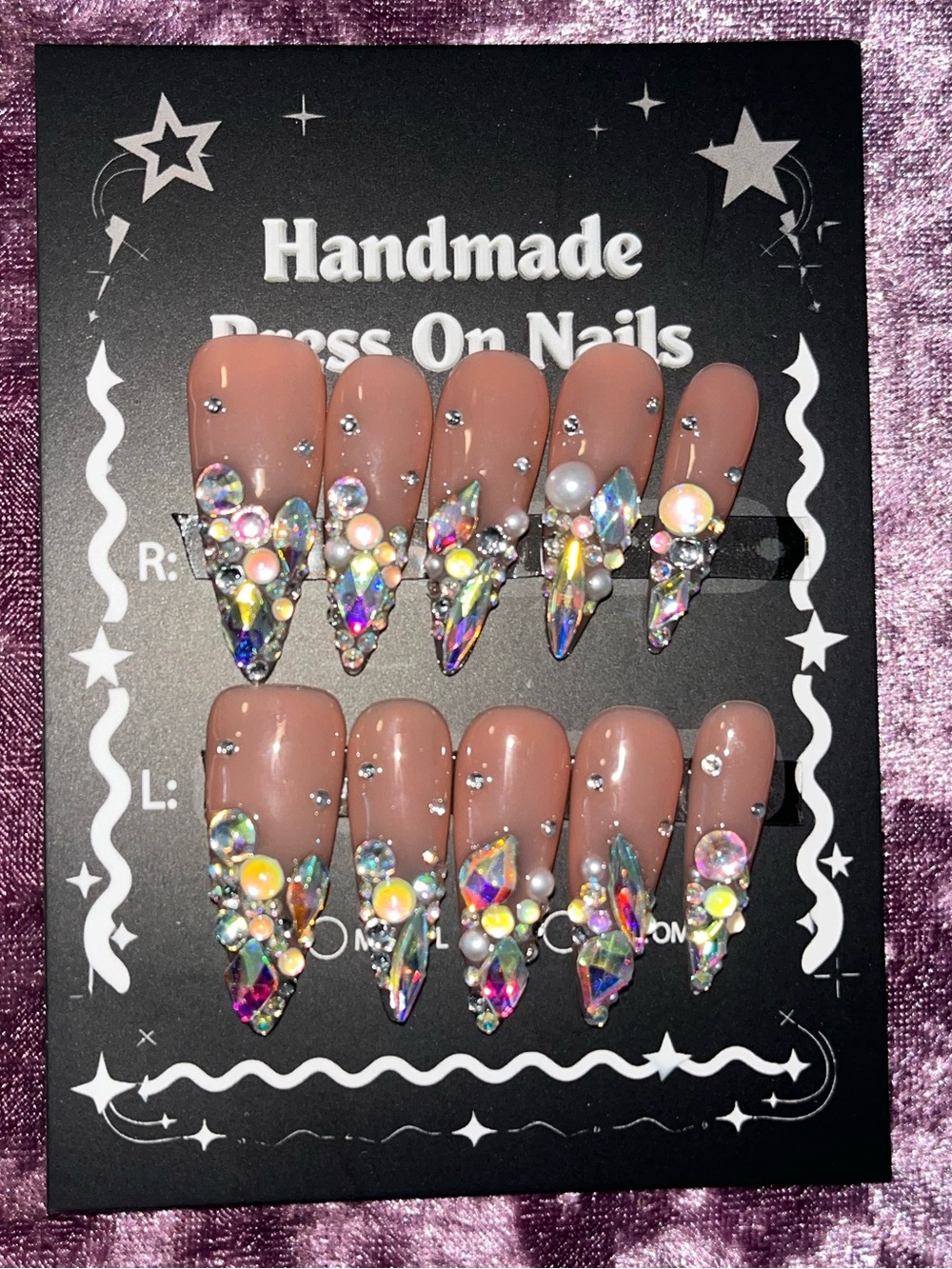 Handmade Nude Pink Rhinestone Press-On Nails - Kids Accessories
